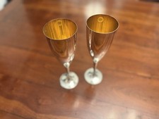Vintage G.B. Sport Padova Italian Silver Plated Champagne Flutes Vermeil Set 2 picture