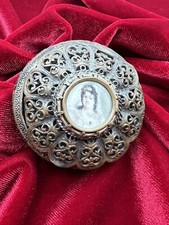 Antique French Miniature Portrait Ormolu Trinket Box Jewelry Box picture
