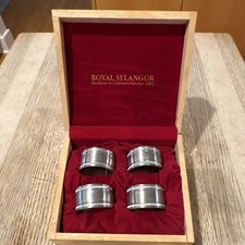 Royal Selangor Pewter Beaded Napkin Rings Set of 4 in Wooden Presentation Box picture