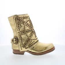 A.S. 98 Sabey Womens Gold Leather Zipper Casual Dress Boots picture