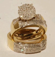 14k Yellow Gold Round White Diamond Pavé Engagement/Wedding Ring Set Size 7 picture