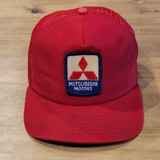 Vintage Mitsubishi Motors Hat Snapback Red Mesh Trucker 80s Patch Car Race Bike picture