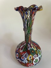 Vtg Fratelli Toso Murano Millefiori Murrine Cane Vase 6.75” Original Label picture