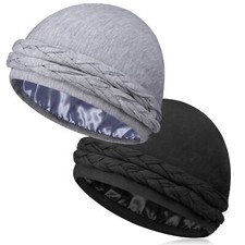 2 Pcs Satin Lined Turban Silky Head Wraps for Men with Long Twist Straps, Halo picture