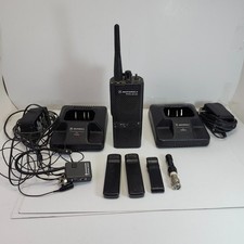 Vintage Motorola Walkie Talkie Lot With Chargers, Antenna, Mic, & Clips Working picture