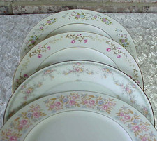 Vintage Mismatched China Dinner Plates (4)Floral Silver Gold Bands Marked picture