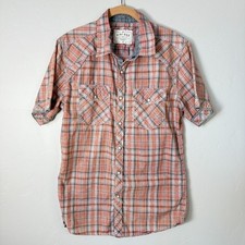 BKE Vintage Western Snap Shirt Mens M Tailored Fit Pearl Snap Plaid Salmon EUC picture