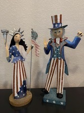 Vintage Pier 1 Imports Whimsical Patriotic Figurine Set Lady Liberty Uncle Sam picture