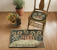 Primitive/Farmhouse House and Sunflower Hooked Accent Rug 2x3 picture