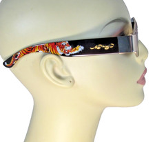 ED HARDY Gold & Black Geometric Rims Sunglasses Vintage Tiger Fire Tattoo Art picture