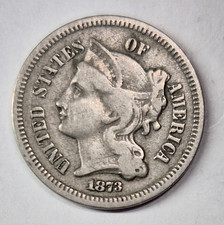 1873 3 Cent Nickel Very Good Features Open 