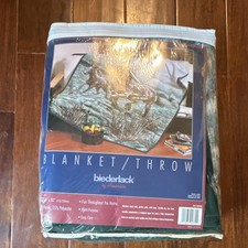 Vintage Biederlack Blanket Mustang Country Horses New In Package Sealed  picture