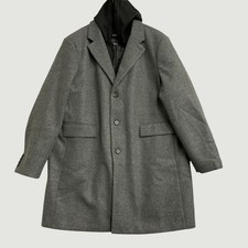 DKNY Men's XXL Grey Wool Blend Coat Quilted Lining With Hoodie JCK0185 picture