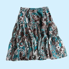 Y2K Vintage Nicole Miller Tiered Boho Midi Skirt | Teal & Brown picture
