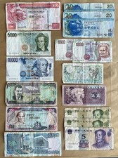 Lot Of 15 Old Foreign Paper Money Bank Notes. Hong Kong HSBC, Italy, and More picture