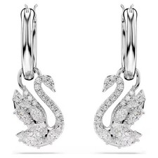 Swarovski Swan drop earrings Mixed cut, swan, white, rhodium plated picture