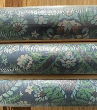 x3 Vtg 70s NOS Wallpaper Blue Green Mod Floral Unpasted Double Roll Unicorn picture