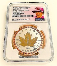 2023 CANADA - 35th Anniv. Silver Maple Leaf - GILT Silver/Gold - REVERSE PF 70 picture