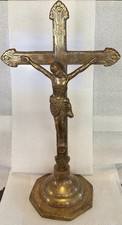 Large Atq 22” Catholic Christian Jesus Brass Standing Altar Crucifix Cross Mass picture