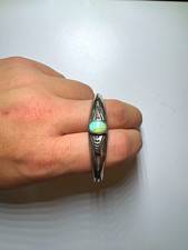 Sterling Silver Native American Navajo Cuff Bracelet w/ Oval Turquoise Opal picture