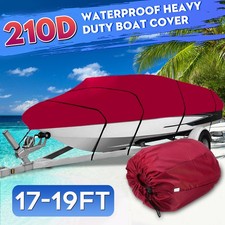Heavy Duty 17-19 FT Boat Cover For Fish Ski Bass V-Hull Runabouts 210D Red picture
