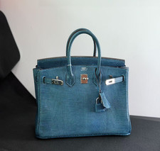 AUTH Hermès Birkin 25 70 Blue Petrole Lizard Leather PHW Top Handle Bag picture