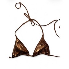 SKIMS Metallic Swim Triangle String Bikini Top Bronze Size XS Shimmer Halter picture