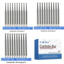 10/Pk Dental Surgical Round Carbide Burs 26mm RA SURG 2 4 6 8 Latch Slow Speed picture