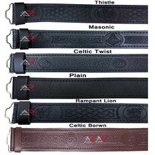 Leather Belts Kilt Scottish Highland Black Brown Embossed Without Buckle New AAR picture