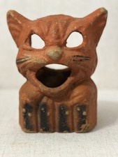 Vintage 1940s Halloween Orange Cat on Fence Pulp Paper Mache Lantern picture