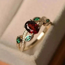 2.90 Ct Oval Cut Natural Ruby & Diamond Wedding Bridal Ring in 14K Yellow Gold picture