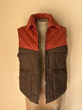 70’s Vtg Wrangler Quilted Orange Brown Colorblock Zip Up Puffer Vest picture