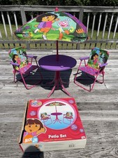 2003 Dora The Explorer Patio Set Table 2 Folding Chairs & Umbrella READ picture