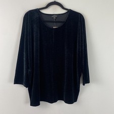 J Jill Wearever Crushed Velvet Wedge Top Size Large Black 3/4 Dolman Sleeves picture