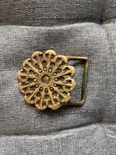 Solid brass EUC vintage retro floral dandelion 70s boho hippie belt buckle picture