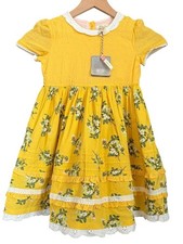 Matilda Jane NWT Yellow Floral Lace-Trim Tiered Girls' Dress with Button Back picture