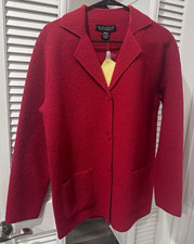 NWT Dialogue Red 100% Wool Sweater Blazer Cardigan Jacket Womens Vintage Sz M picture