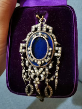 Antique Georgian 9k Gold Enamel Wild Pearl Pendant Locket Mirror Box c.1780-1820 picture