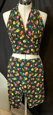 VTG Betsey Johnson PUNK 2-Piece Black Floral Halter Top & Skirt Set Size M picture