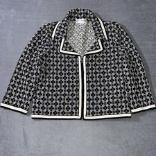 St John Collection Black White Geometric Knit Zip Front Jacket Size 10 Blazer picture