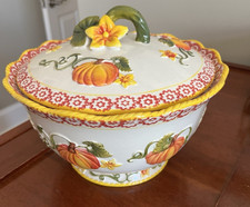 Temp-tations by Tara Old World Pumpkin Patch Fall Harvest 3 Qt Bowl w Lid NEW picture