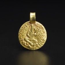 Antique Indo Greek Kushan Huvishka 18K Gold Coin Pendant picture