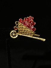 Vintage Avon Wheelbarrow Brooch Red Enamel Hearts Dangling Heart Pin picture