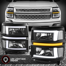 [L-LED DRL+Sequential Signal] For 14-15 Silverado 1500 Headlights Black/Clear picture
