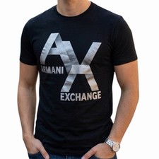 ARMANI EXCHANGE Black Silver AX LOGO Short Sleeve Slim Fit Designer  T-shirt NWT picture