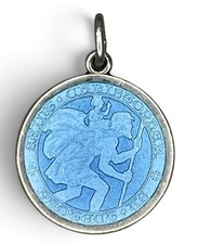 RARE Antique 1920s Charles Thomae Sterling Blue Enamel St Christopher Pendant picture