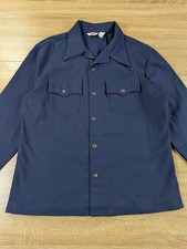 Vtg 1978 Levi’s Sportswear Shirt XL Navy Blue Polyester Western Big E USA Made picture