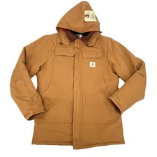 Carhartt CQ196 Brown Duck Canvas Jacket USA Made 42 Tall Lined Workwear VINTAGE picture