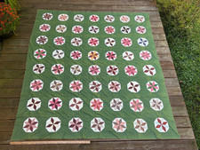 Antique Late 1800s Quilt TOP 88'' x 79''  8 Pointed Star Green Brown and White picture