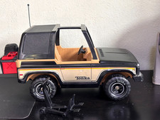 1970s MIGHTY TONKA JEEP BRONCO BLACK COMPLETE W/ TIRE JACK, SPARE TIRE, GAS CAN picture